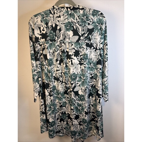Serengeti-Black Green/white Floral V-neck 1/2 Button Knit Top Tunic/Dress -1X - Picture 6 of 6
